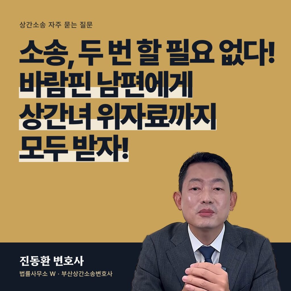 소송, 두 번 할 필요 없다! 바람핀 남편에게 상간녀 위자료까지 모두 받자! - 부산상간소송변호사 진동환