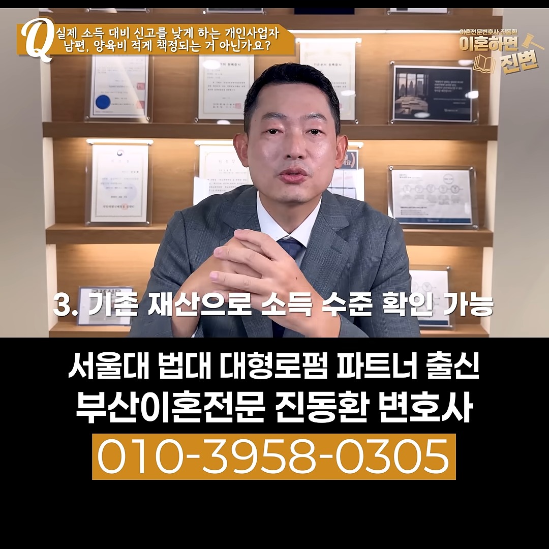 기존 재산으로 소득 수준을 확인해 양육비에 반영할 수 있다고 설명하는 장면