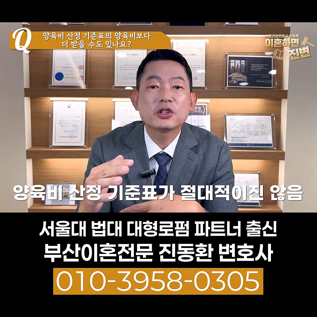 양육비 기준표보다 많이 받을 수 있는지 설명하는 진동환 변호사, 산정기준표는 절대적이지 않다는 장면