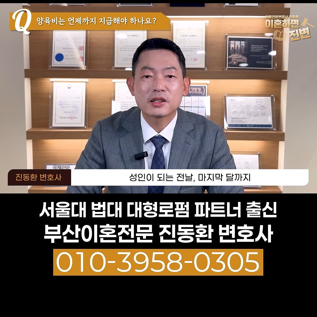 성년이 되는 전날이 속한 마지막 달까지 양육비 계산 - 부산이혼전문변호사 진동환