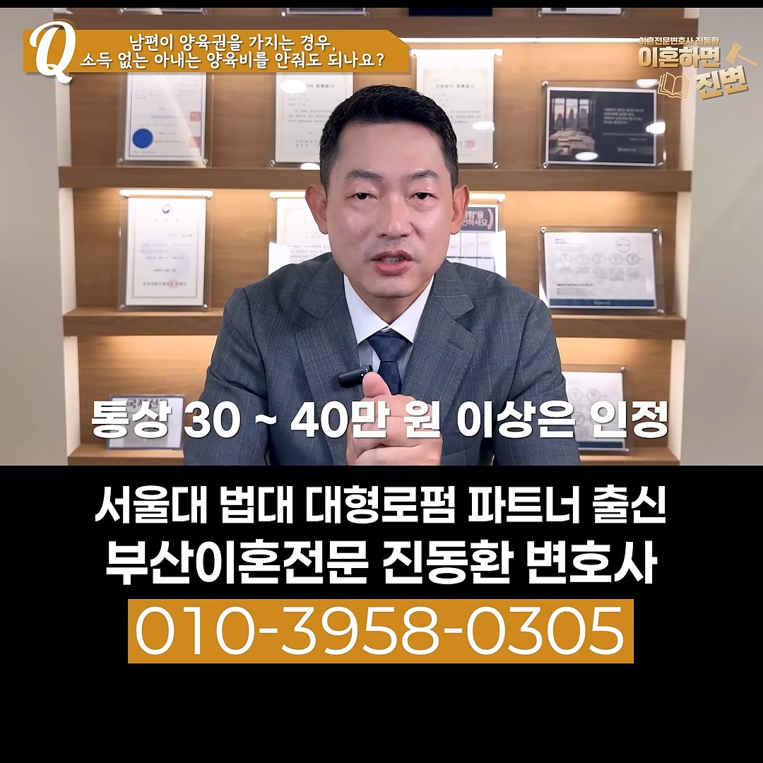 소득이 없어도 양육비가 통상 월 30만~40만 원 이상 인정된다는 설명 - 부산이혼전문변호사 진동환