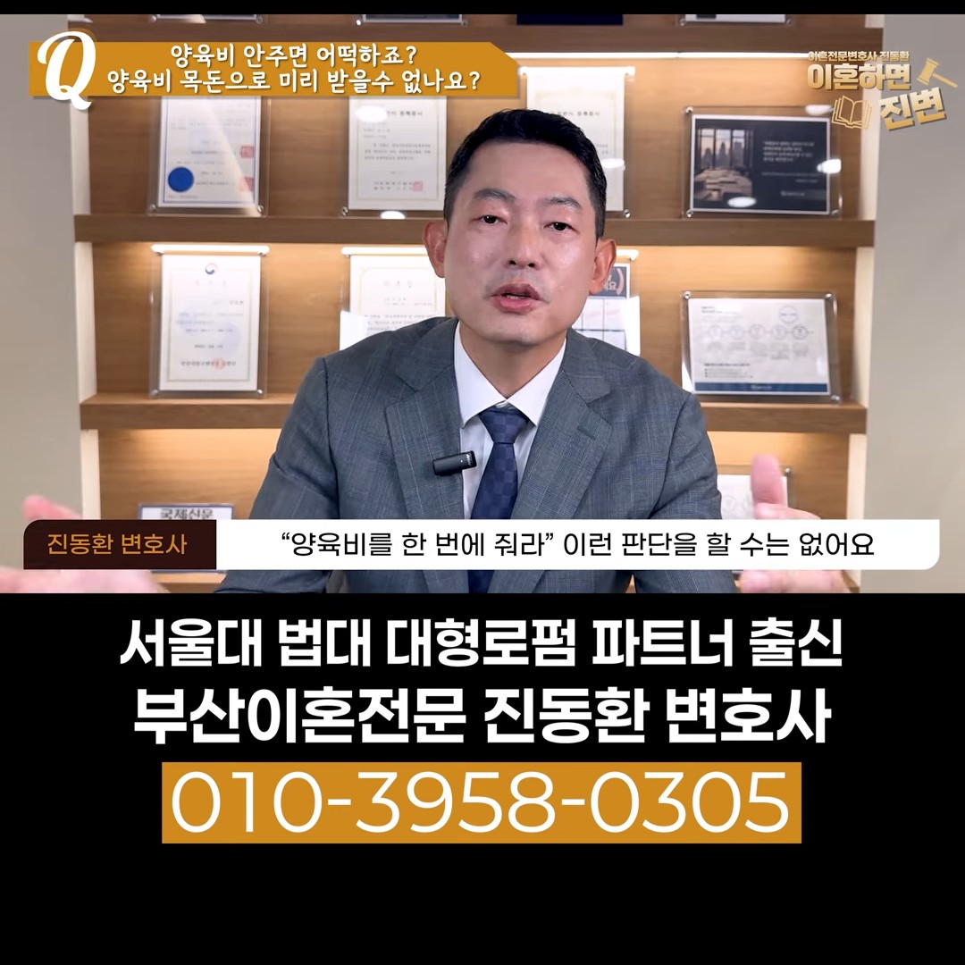 양육비 일시금을 판결로 정해 달라고 해도 한 번에 주라는 판단은 어렵다고 설명하는 진동환 변호사